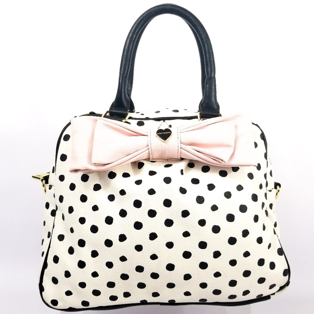 Large Betsey Johnson Black White Dot Pink Bow Bag